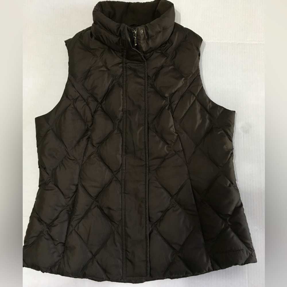Eddie Bauer Premium Goose Down Puffy Vest Size Large Brown Zip and Snap